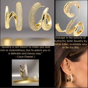 🆕 Authentic Adina Eden Fancy Solid Pave Double Claw Cage Hoop Earrings